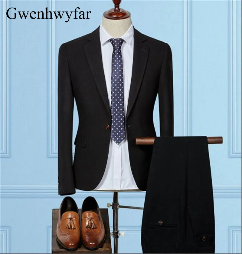 Gwenhwyfar Новый стиль темно синие костюмы 2018 новый смокинг жениха Slim Fit Мужские