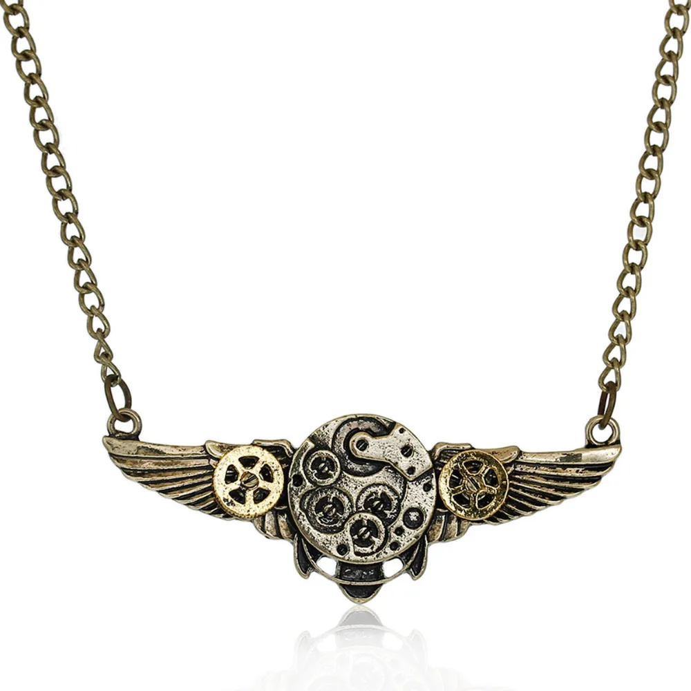 

DoreenBeads New Fashion Steampunk Necklace Link Curb Chain Antique Bronze Wing Gear Connector 64.2cm(25 2/8") long, 1 Piece