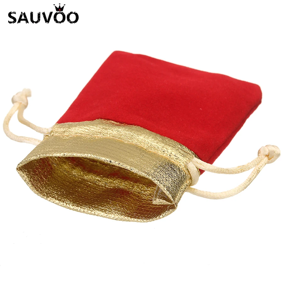 

SAUVOO Christmas Day Red Black Gold Color Velvet Small Pourches Bags Drawstring 7*9cm 9*12cm for Jewelry Bracelet Necklace Gifts