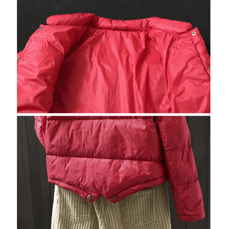 

Spring Autumn New Down Coat Women Short Light Thin Stand Collar 90% White Duck Down Jacket Solid Color Loose Simple Down Coats