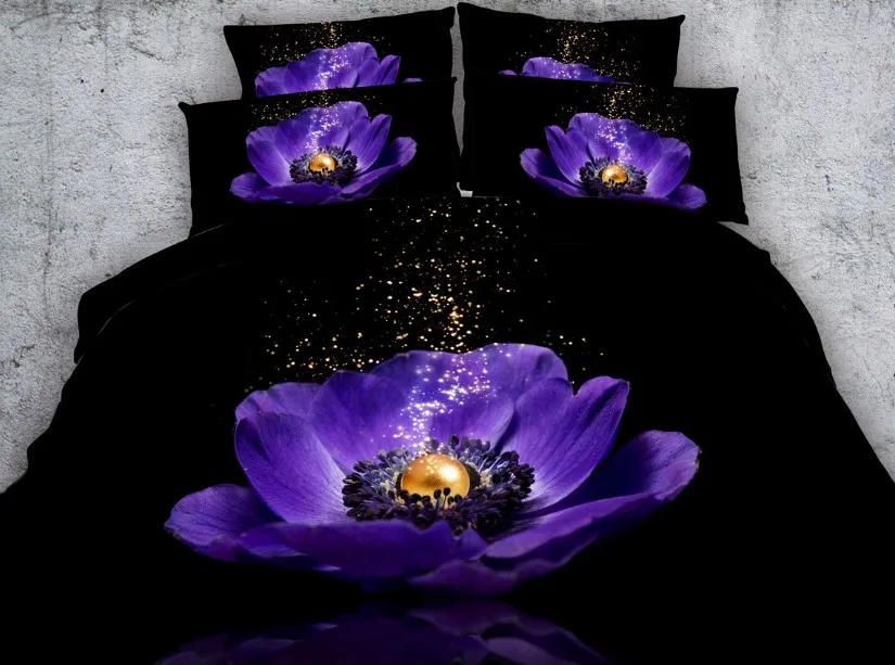 

Floral Bedding set Flower Luxury purple duvet cover bed sheet sheets bed in a bag linen Super King queen size twin double 4PCS