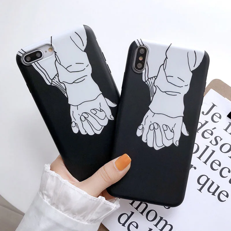 USLION Simple Couples Hands Print Phone Case For iPhone X XS XR Xs Max Ultra Thin Soft TPU Cases Cover 6 6s 7 8 Plus | Мобильные