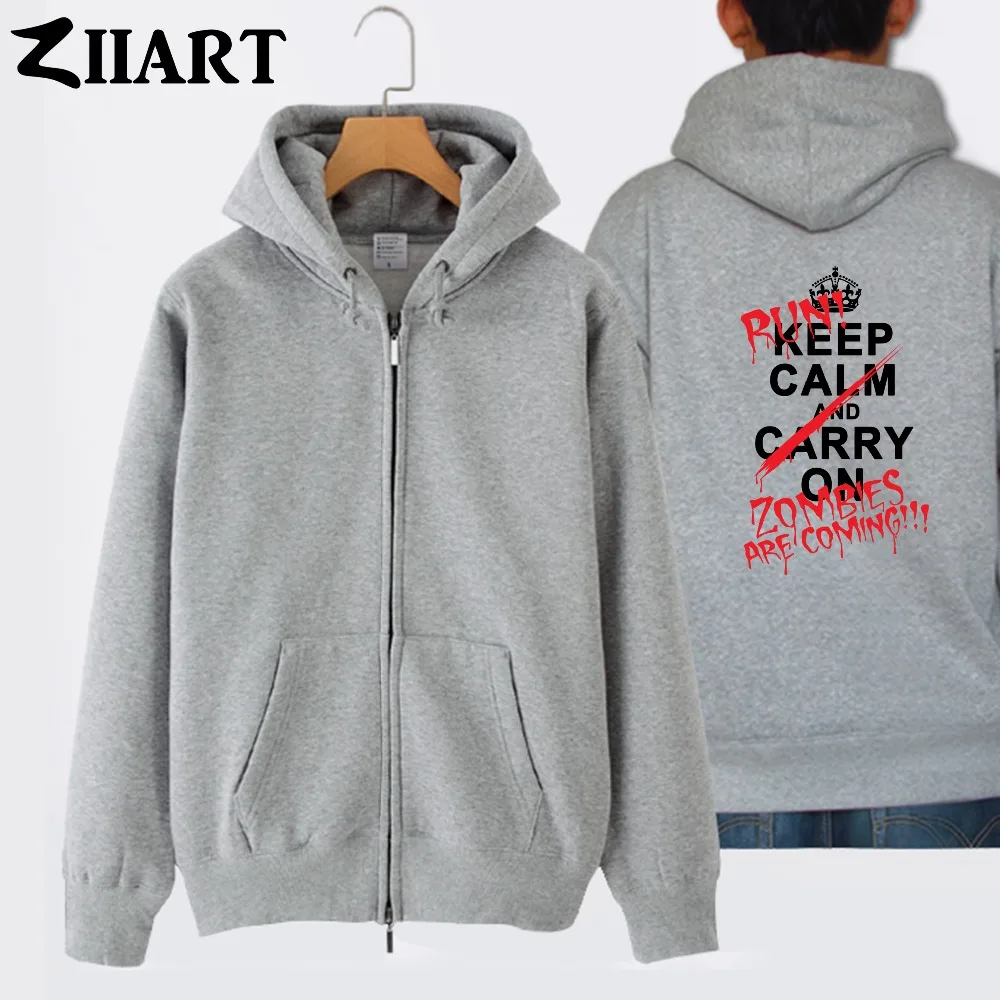 Imperial crown keep calm and carry on run zombies женские хлопковые пальто на молнии с капюшоном куртки