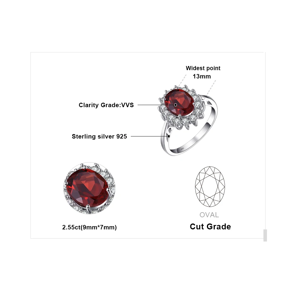 JewelryPalace Кейт Принцесса Диана 2.5ct природный гранат Halo Обручение кольцо из