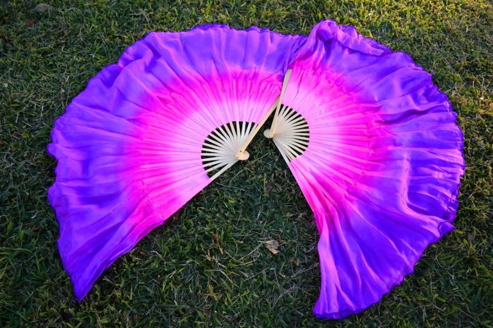 

2018 women of high quality silk Chinese belly dance dance fan cheap hot pink rose purple gradient short silk fan