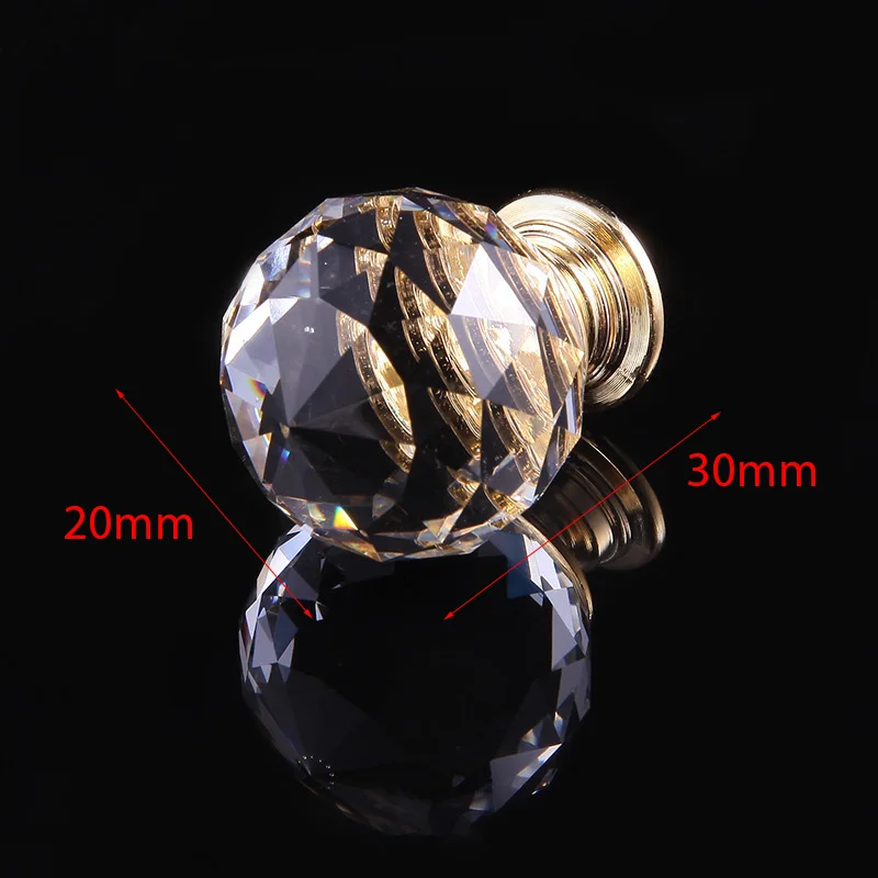 20mm Gold NAIERDI 20-30 мм кристальная ручка прозрачная Хрустальная Стеклянная Ручка для шкафа выдвижной ящик кухонный шкаф; гардероб ручки мебельная фурнитура - Цвет: 20mm Gold