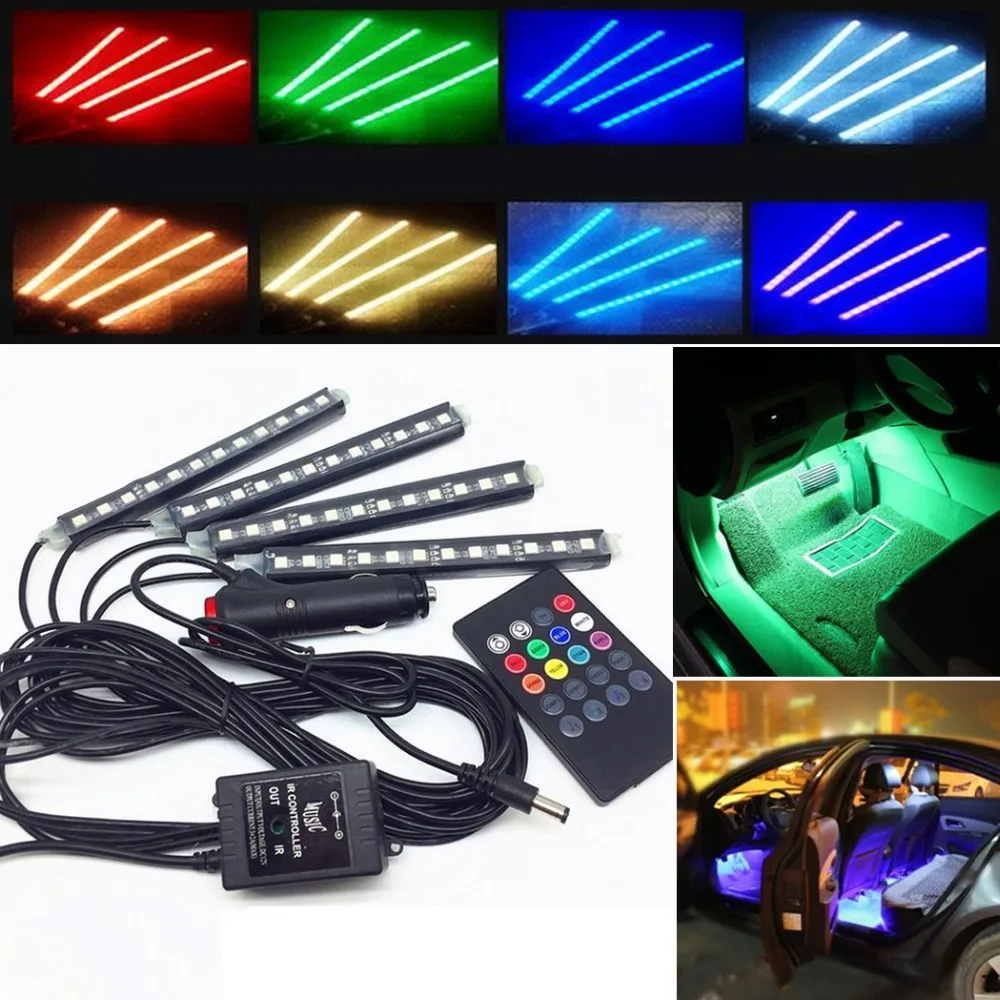 Бесплатная доставка 4 шт. голосовой контроллер салона автомобиля RGB Светодиодные