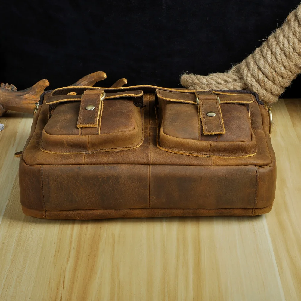 Le'aokuu Men Real Leather Antique Style Coffee Briefcase Business 13" Laptop Cases Attache Messenger Bags Portfolio B207-d images - 6