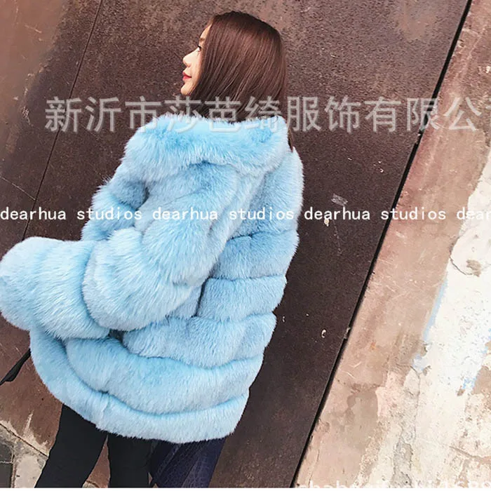 sky blue Новое зимнее пальто женская шуба из искусственного лисьего меха высококачественное меховое пальто из искусственного меха и Женское пальто размера плюс S-3XL верхняя одежда с длинным рукавом - Цвет: sky blue