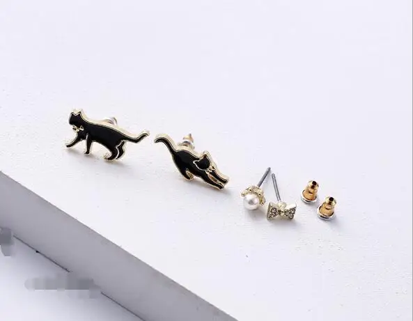 4 шт./компл. серьги гвоздики с искусственным жемчугом и кристаллом в виде банта