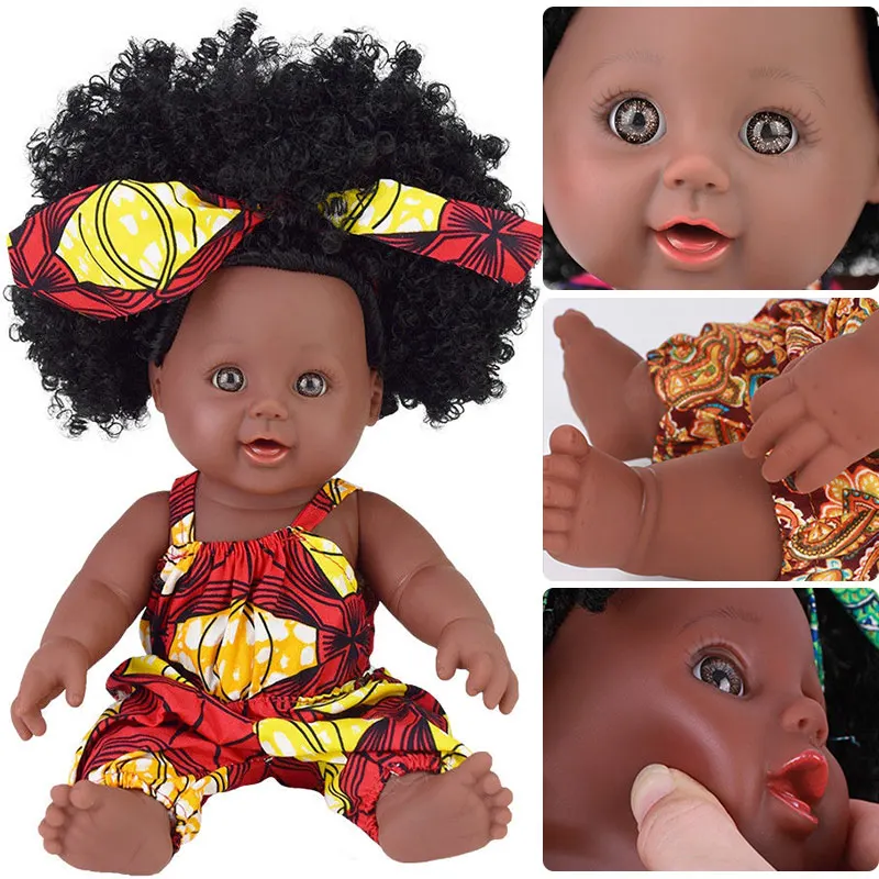 АФРП девушка волос! Чернокожая Кукла reborn girl 12 дюймов boneca corpo inteiro de silicone reborn baby dolls pop lifelike silicone