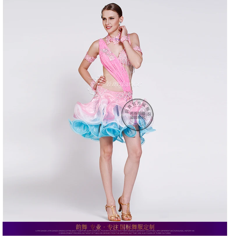 

New customize custom handmade pink diamond bra back cutout latin Rumba cha cha salsa tango Latin dance competition dress