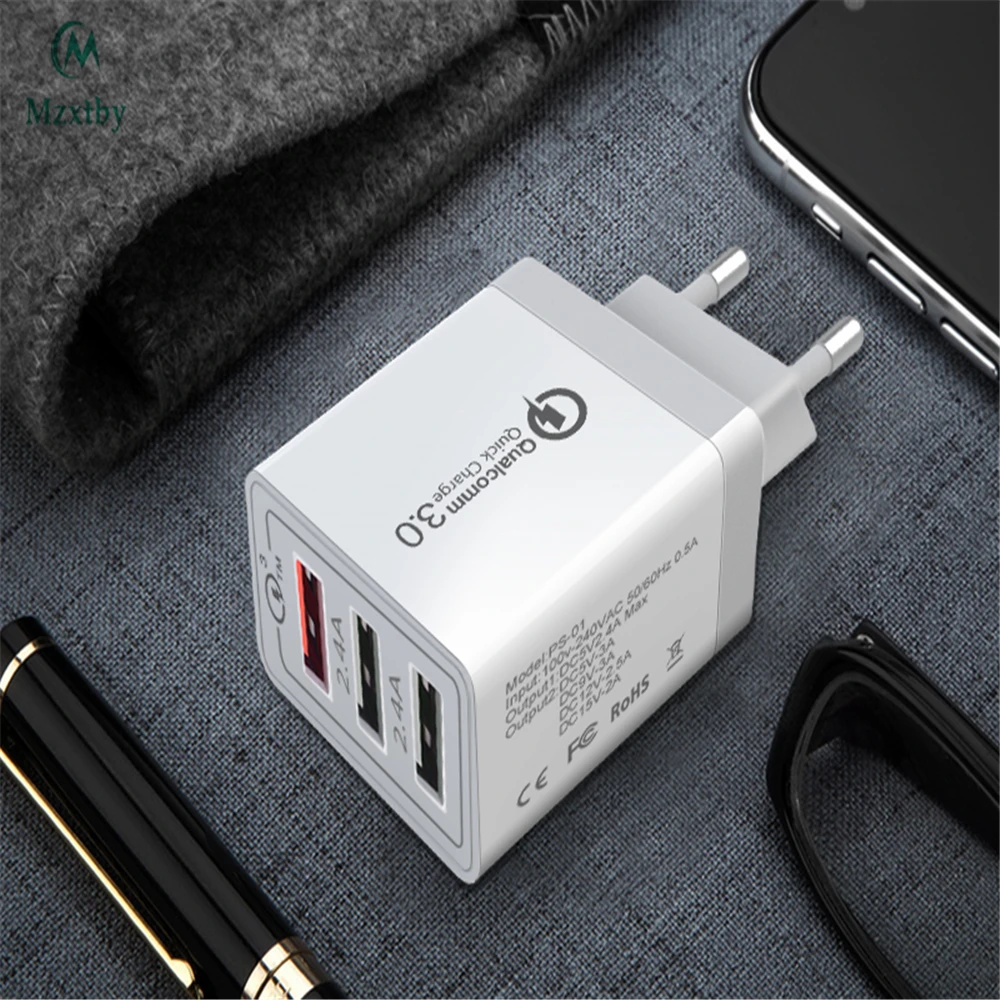 QC3.0 18 Вт 3 USB быстрая зарядка 5V3A UK EU US вилка Быстрая для Iphone Samsung Huawei Xiaomi Mi Ipad Vivo Oppo