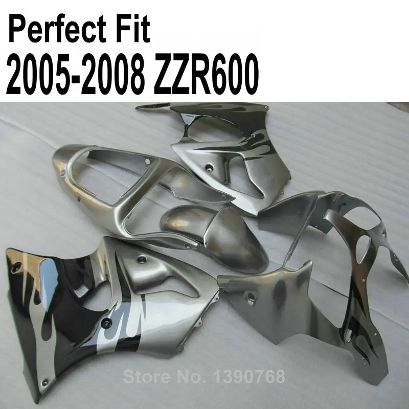 Серебряный комплект обтекателей на заказ для Kawasaki ZZR600 2005 2006 2007 2008 05 06 07 08
