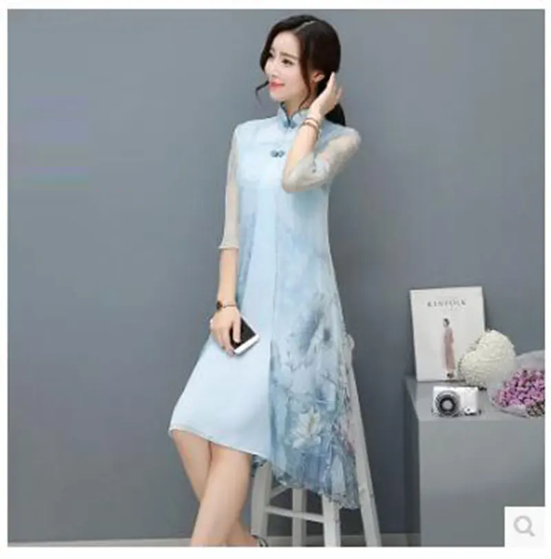 Женское платье Qipao длинное Повседневное в китайском стиле с принтом | Женская
