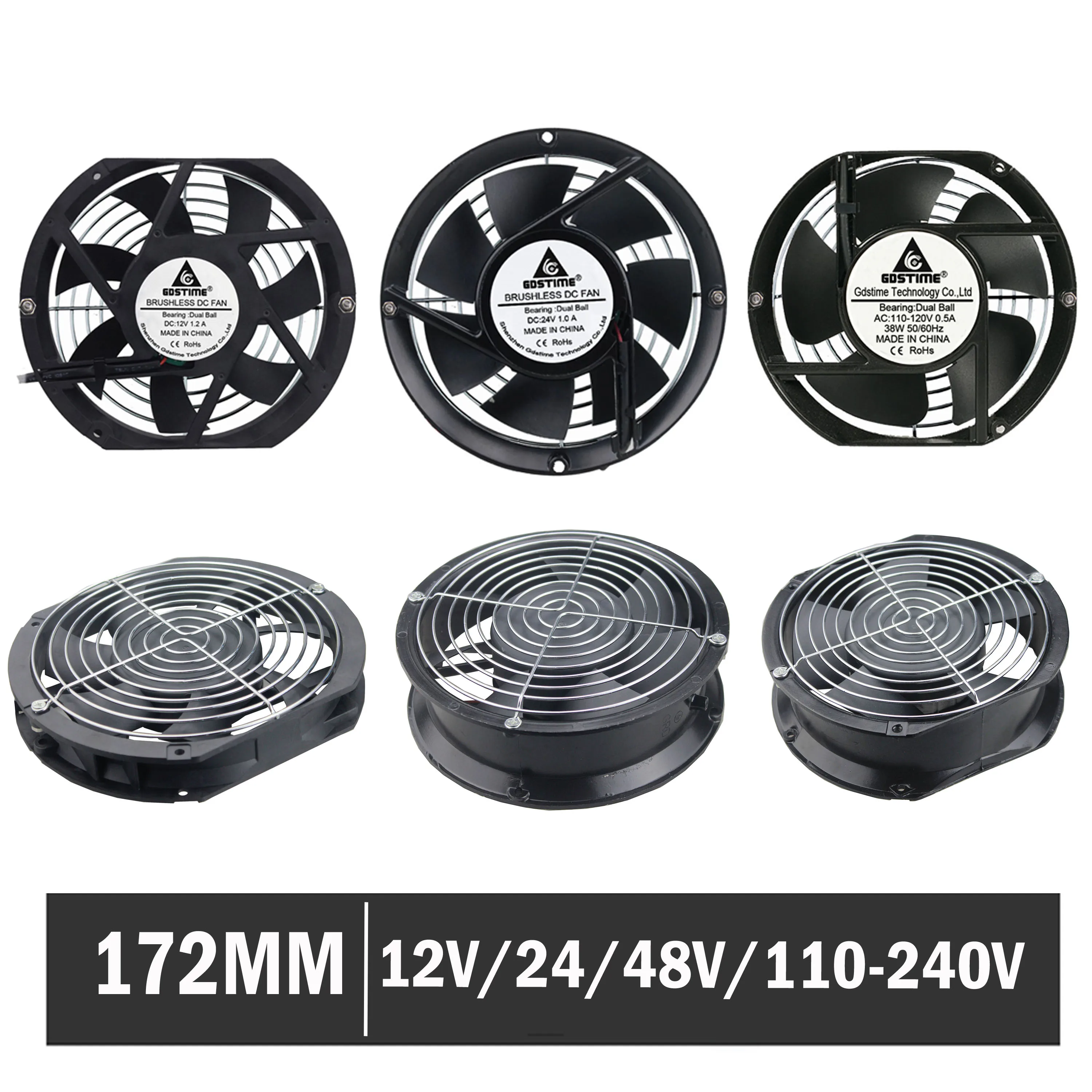 Gdstime 17251 17225 172mm * 51mm Axial Fan DC 12V 24V 48V AC 220V 240V Ball Bearing Industry Cooling Cooler 172*25mm | Компьютеры и