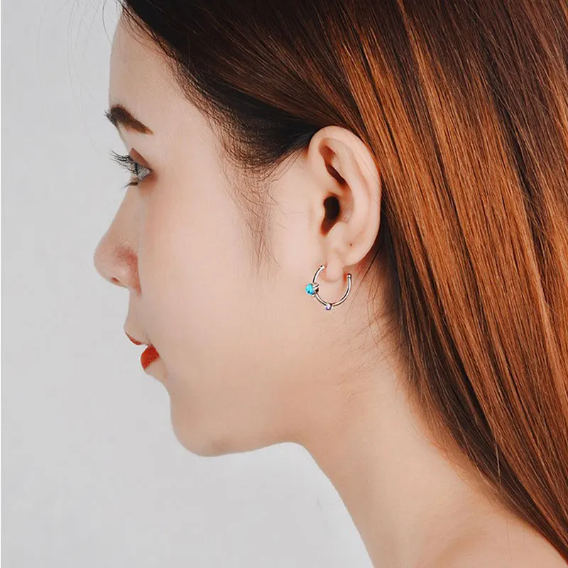 2019 New Arrival Fashion Corea Jewelry 925 Sterling Silver Stud Earrings For Women Round Blue Circle | Украшения и аксессуары