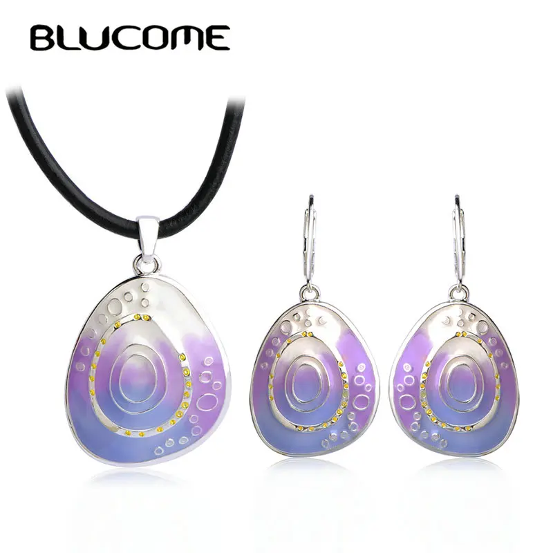 Женский комплект из колье и серёг Blucome разноцветный с эмалью в винтажном стиле