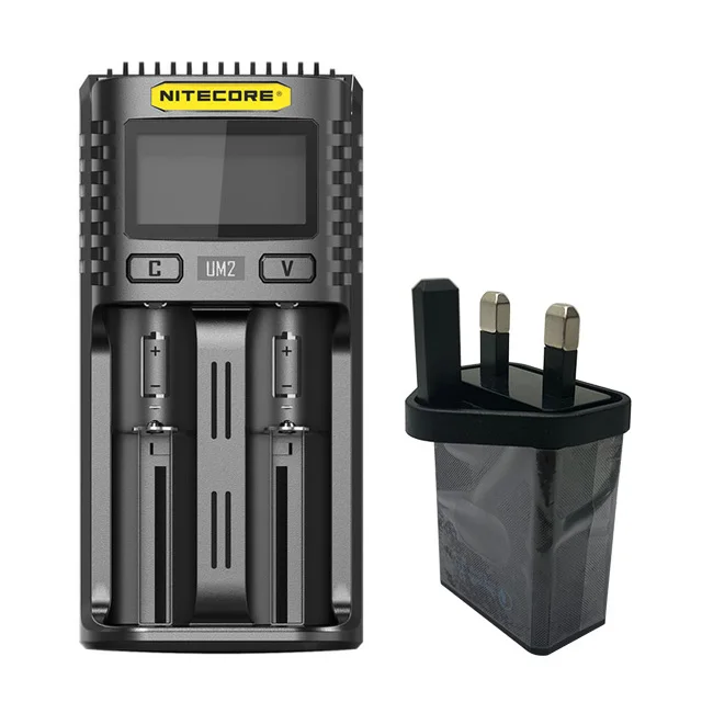UM2 with Uk Plug Nitecore UM2 USB Двухслотовое QC зарядное устройство интеллектуальная схема глобальная страховка Li-Ion AA 18650 20700 26500 26650 зарядное устройство - Цвет: UM2 with Uk Plug