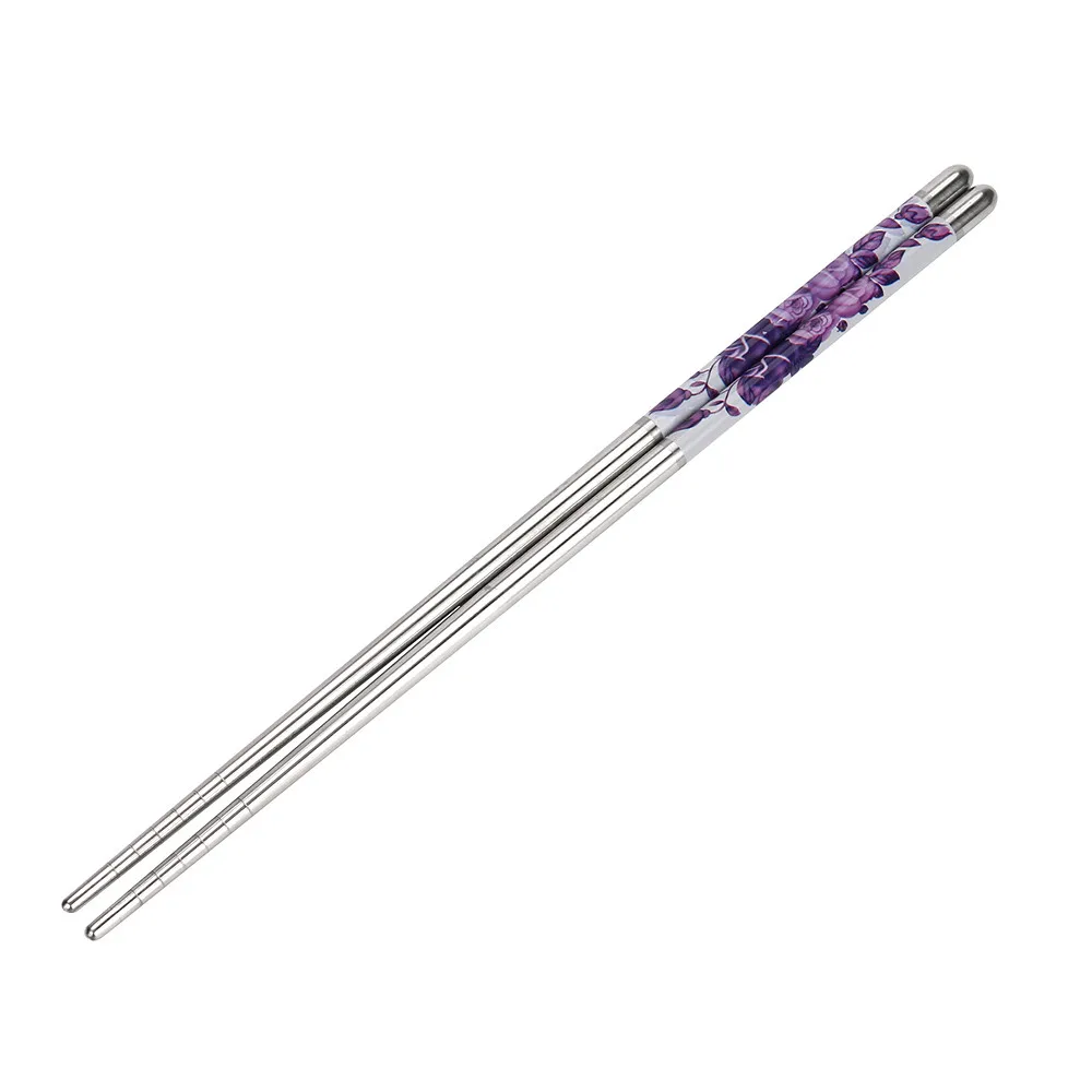 

New 1 Pair Stainless Steel Chopsticks Length White Flower Patters Food Sticks Portable Reusable Chopsticks chinese #2