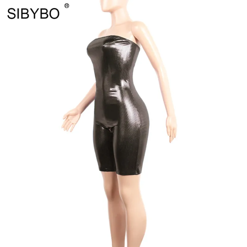 Sibybo без бретелек с блестками сексуальные костюмы пляжного типа и комбинезоны модные с открытыми плечами Тощий комбинезон для женщин с открытой спиной Повседневный Женский Игровой костюм