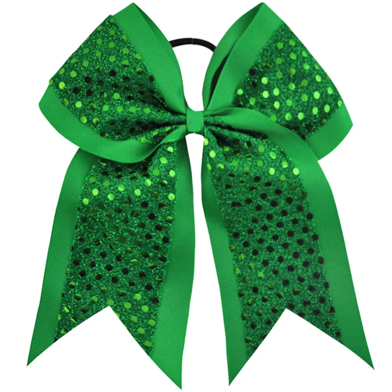 Green " большая с блестками девочек с эластичной лентой для волос Grosgrain лента для волос бант для детей бант для чирлидинга для конского хвоста держатель - Цвет: Green