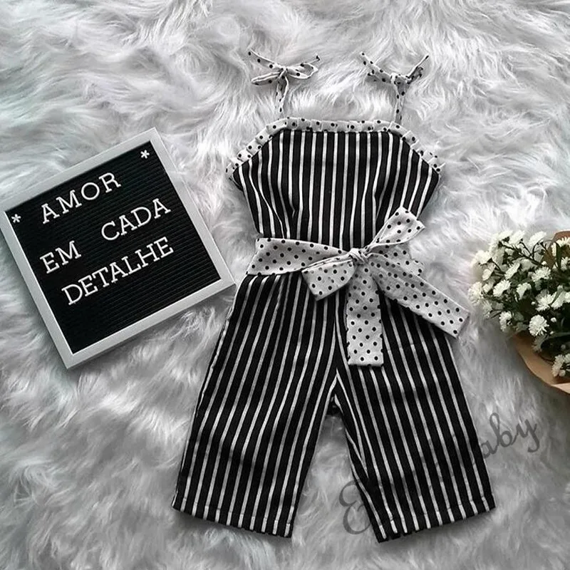 Imcute/ Модный повседневный полосатый комбинезон на бретельках с открытыми плечами и бантом для маленьких девочек, цельнокроеные Ползунки с цветами, одежда