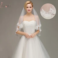 voile marriage cheap short wedding veil two layer with comb lace edge bridal veil applique elbow length wedding accessories new