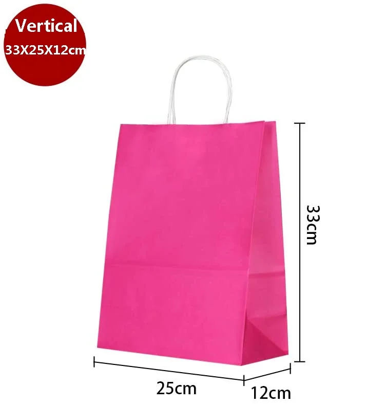 

10PCS/lot 33X25X12CM gift paper bag with handle / Bright 3colors Multifunction bag / Fashionable cloth shoes kraft paper bags