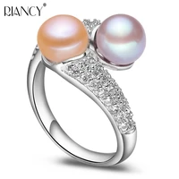 fashion pearl jewelry natural freshwater pearl ring wedding rings 925 sterling silver adjustable rings for women gift