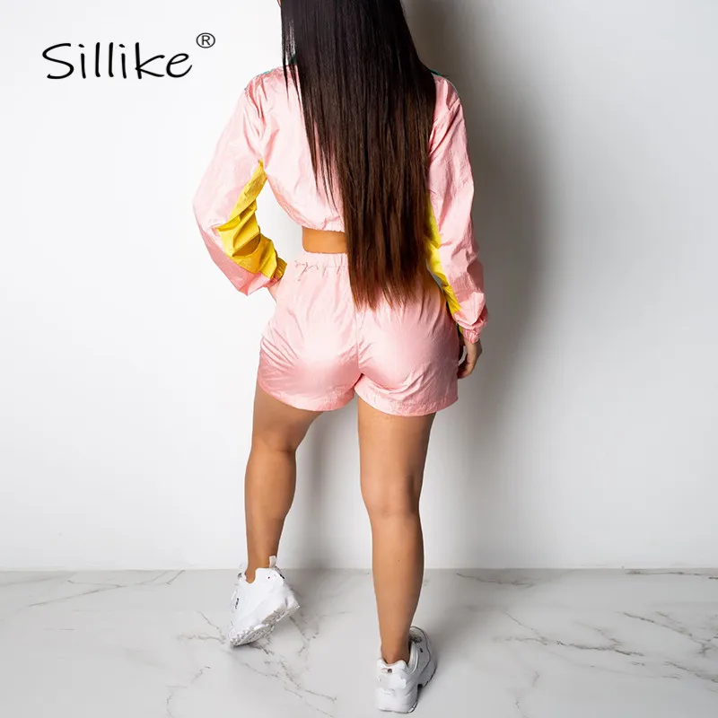 SILLIKE из двух частей многоцветный лоскутный комплект для женщин топ с длинными