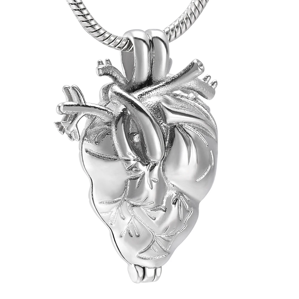 IJD10000 Anatomical Heart Urn Necklace for Ashes Stainless Steel Cremation Organ Pendant Memorial of Loved One | Украшения и