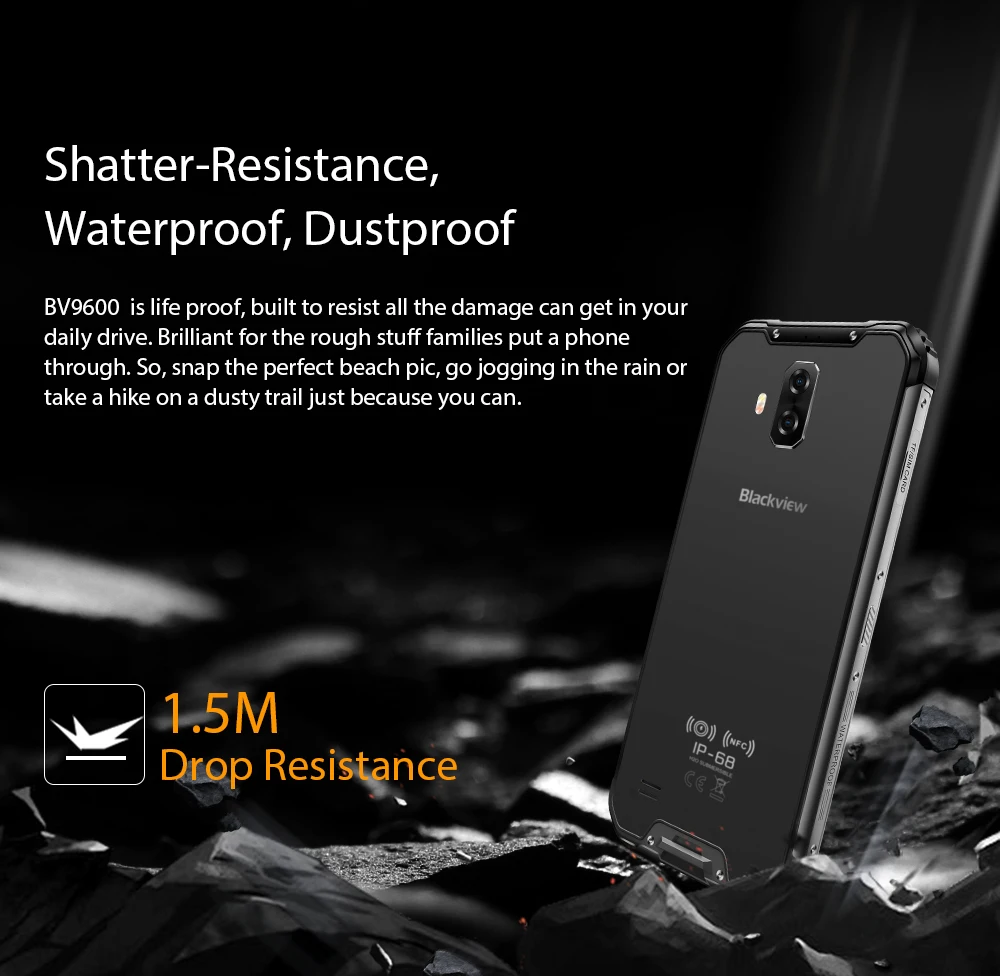 Смартфон Blackview BV9600 защищенный IP68 4 + 64 ГБ Android 9 0 6 21 дюйма 19:9 FHD AMOLED NFC 5580