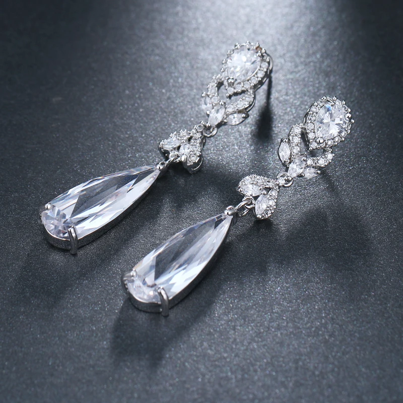 EMMAYA Bling CZ циркония камень длинные серьги Висячие женские кубический циркон Кристалл Серебряный цвет ювелирные изделия
