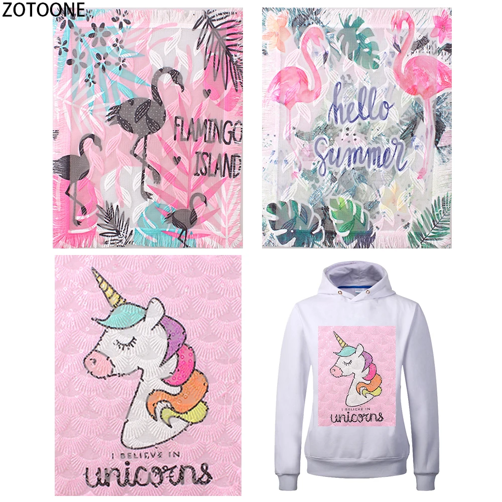 

ZOTOONE Pink Style Unicorn Flamingo Patch Sew on Garment Appliques Diy Sewing Patch Applications on Clothing Badges for T-shirts