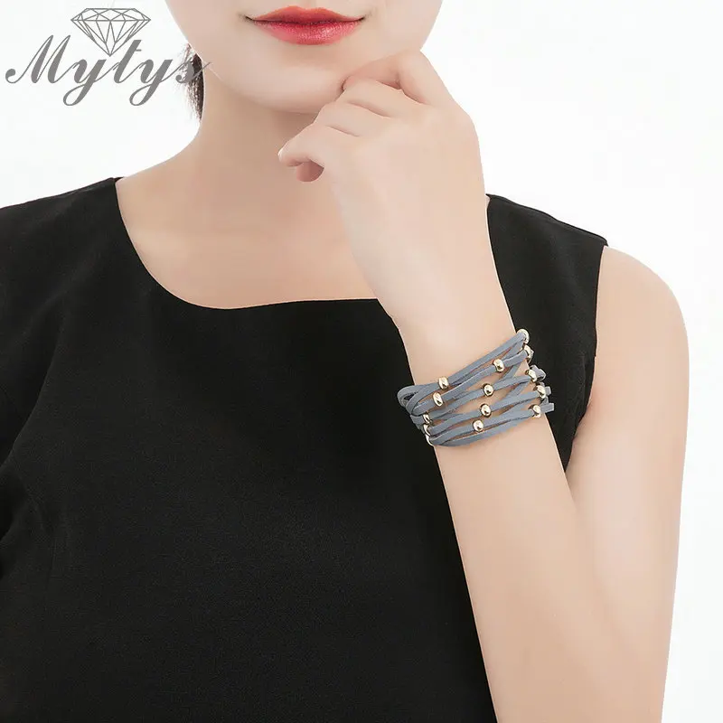 Многослойный браслет Mytys с магнитной застежкой высококачественный серый кожаный