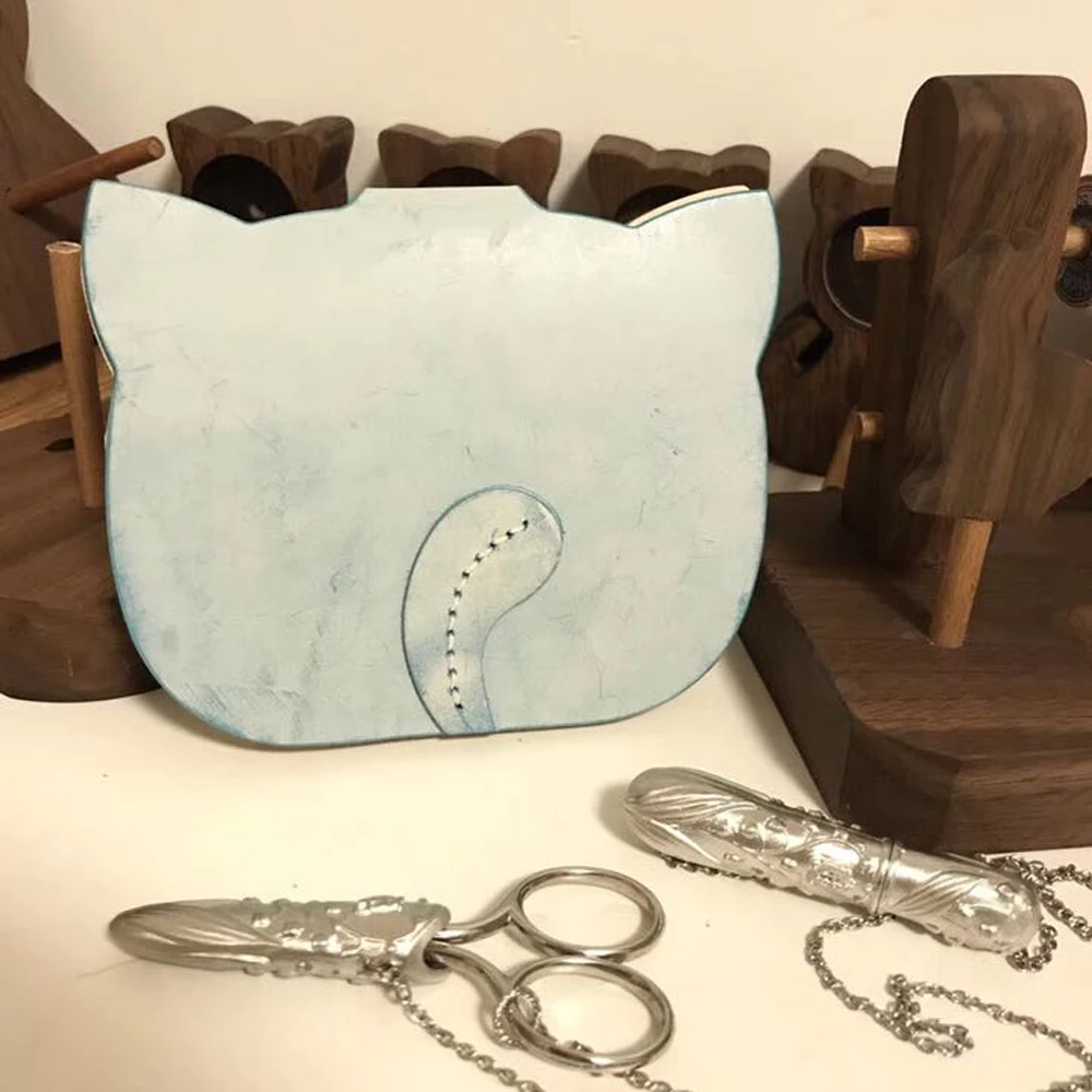 DIY cat дизайн складной милый держатель для карт бумажник кожа ремесла высечки нож