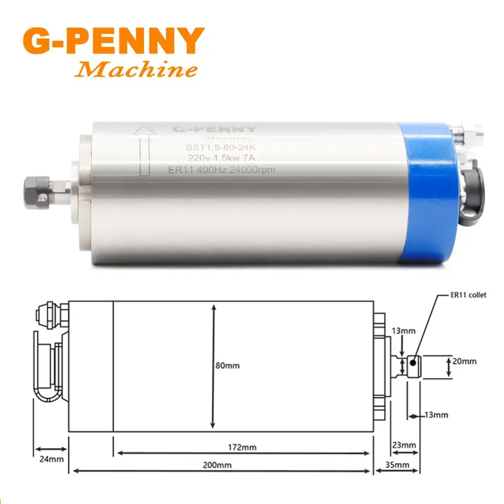 1.5kw ER11 мотор шпинделя с водяным охлаждением 4 шт. подшипники 80x200 мм 0-24000 об/мин Точность 0,01 мм для Деревообработка на станке с ЧПУ