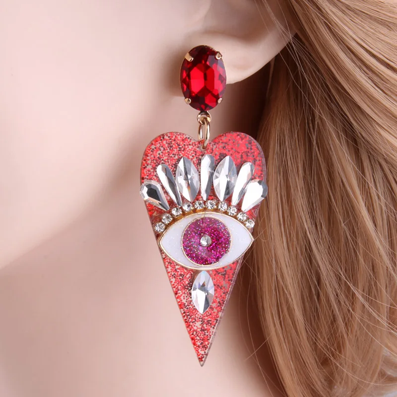 red NeeFu WoFu серьги в форме сердца из смолы, брендовые большие серьги с кристаллами, большие длинные серьги, аксессуары для ушей, рождественский подарок - Окраска металла: red