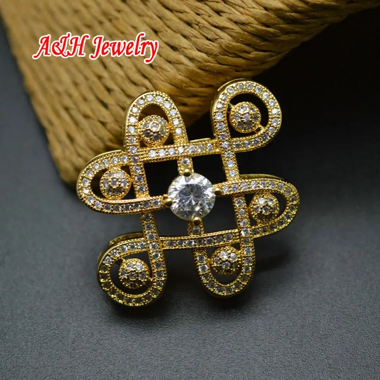 

Gold Color Copper Charms Chinese Knot Shape Pendant With CZ Beads Inset For Fashion Women Jewelry Making Materials 5pc/lot