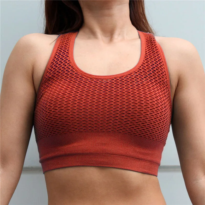 New Red Hollow Out Breathable Women Sexy Yoga Bra Workout Sport Push Up Shockproof Bras Vest Tank Tops Running Sportswear LL02 | Спорт и