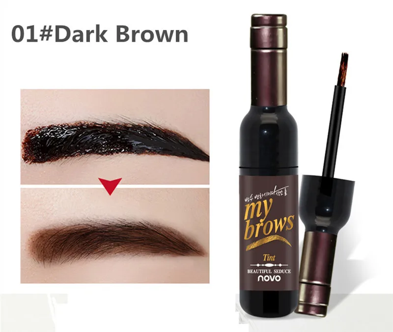 01 Dark Brown NOVO, 3 цвета, красное вино, отшелушивающий краситель для бровей, гель, крем для глаз, для увеличения бровей, тату, Водостойкая тушь для ресниц, макияж - Цвет: 01 Dark Brown