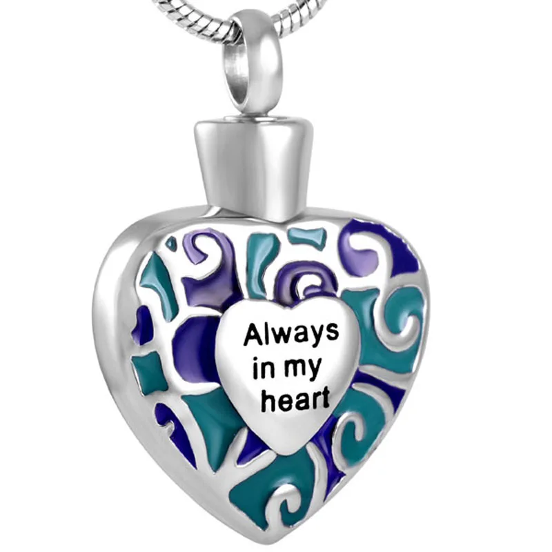 

Always in my Heart Urn Necklace For Ashes Stainless Steel Funeral Mini Keepsake Casket Urns Heart Shape Memorial Pendant Jewelry