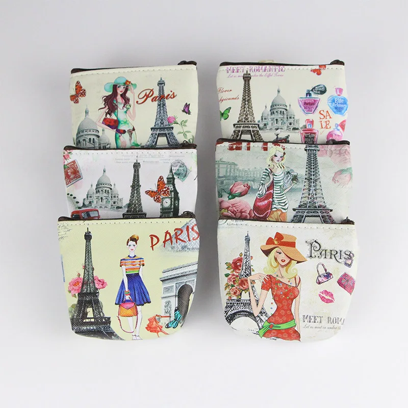 Hot Retro Paris Coin Purses Women Mini Wallets PVC Baby Girl Change Purse Children Zipper Pouch Card Coins Holders Clutch