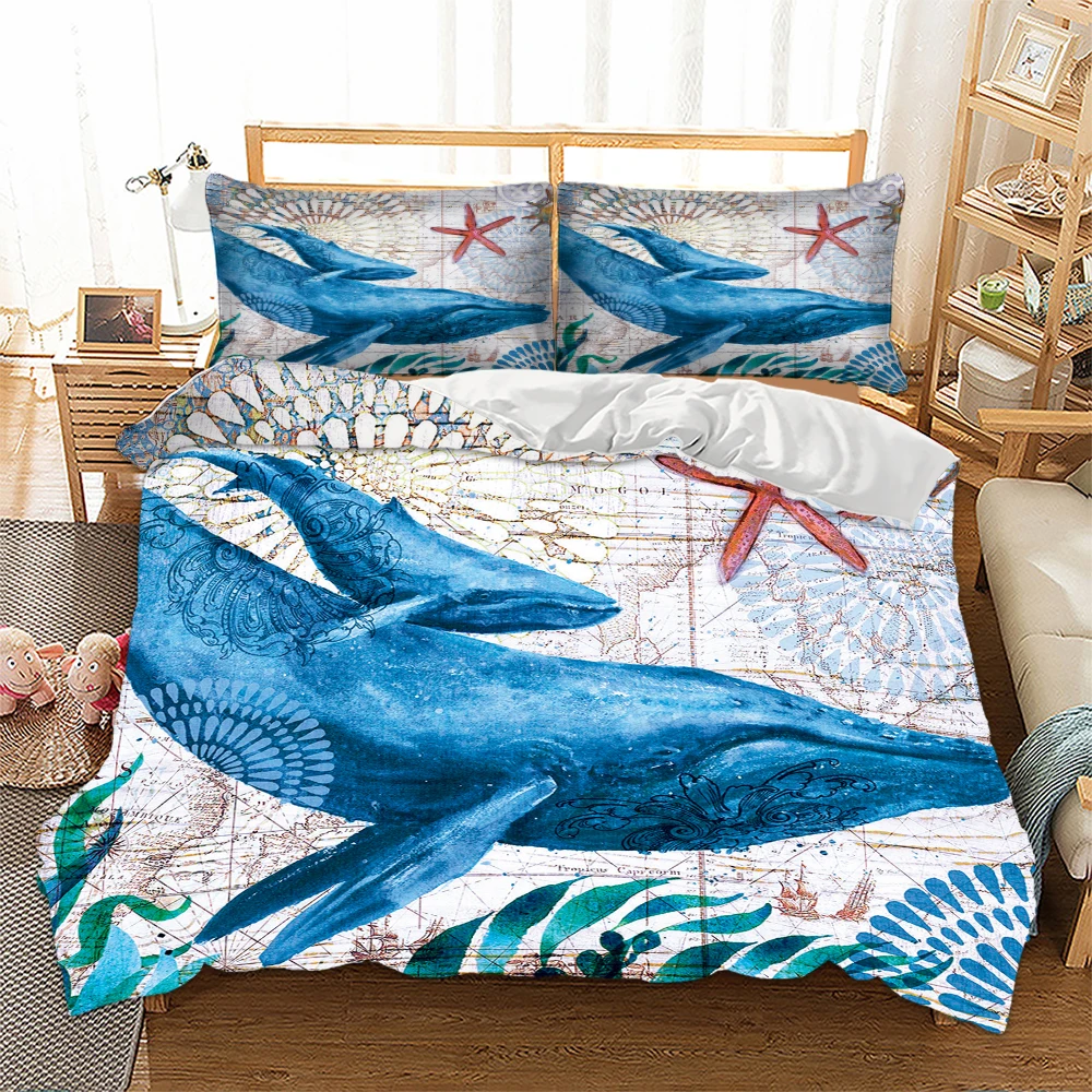Nordic Ocean Whale Comforter Cover Bed Duvet Set Kids Bedding Linens Soft and comfortable Bedclothes US Twin Queen | Дом и сад