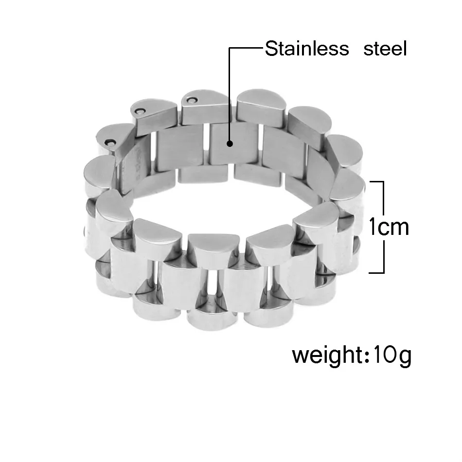 UWIN Хип-хоп Мужская стальная цепочка Кольцо в стиле панка Золотого цвета Три ряда ремешка часов Золотые кольца Модные ювелирные изделия для вечеринок.