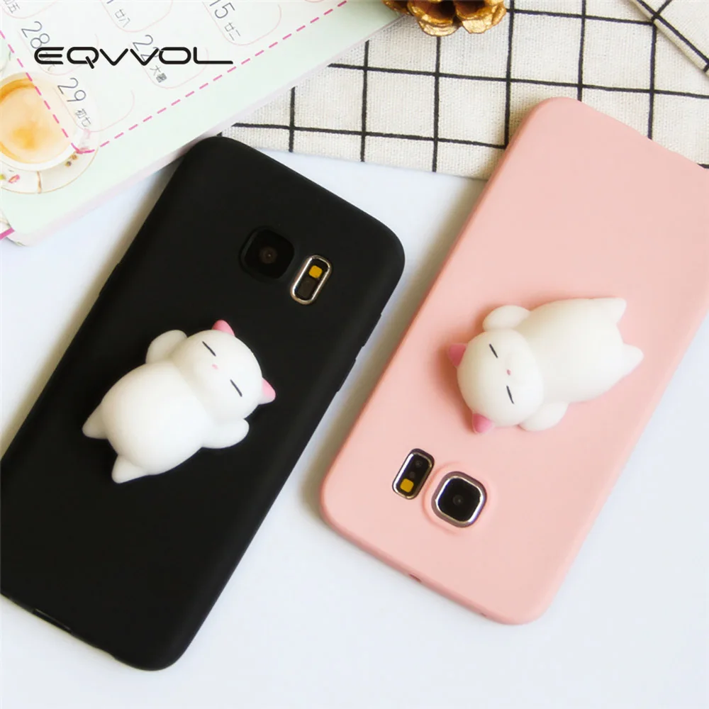 Eqvvol 3D Squishy Cute Cat Phone Case For Samsung Galaxy S9 S8 Plus S7 S6 Edge S5 Note 8 5 4 j5 J7 Cases Stress Reliever Cover |