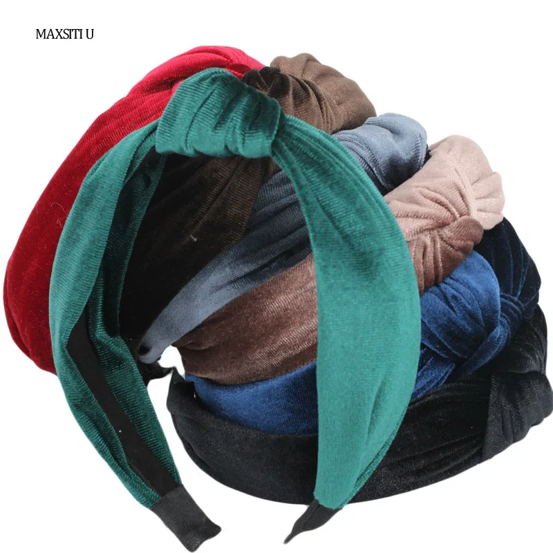 maxsiti u vintage velvet knot design pure color headbands for women girl fashion hairbands custom hair accessories free global shipping