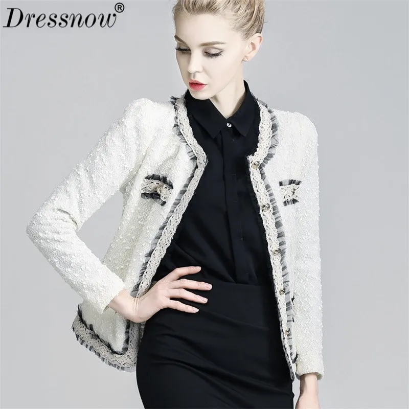 Женская приталенная короткая твидовая куртка Dressnow укороченный топ с круглым