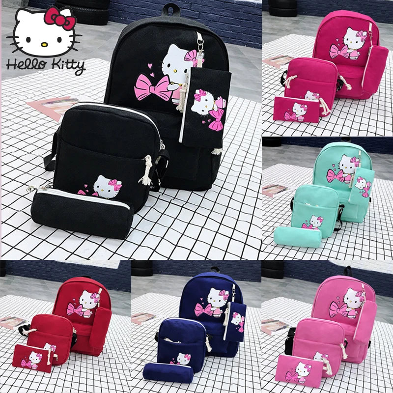 Hello kitty мультяшная сумка для девочек Кроссбоди 4 в 1 Детская тоут Холщовый плюшевый